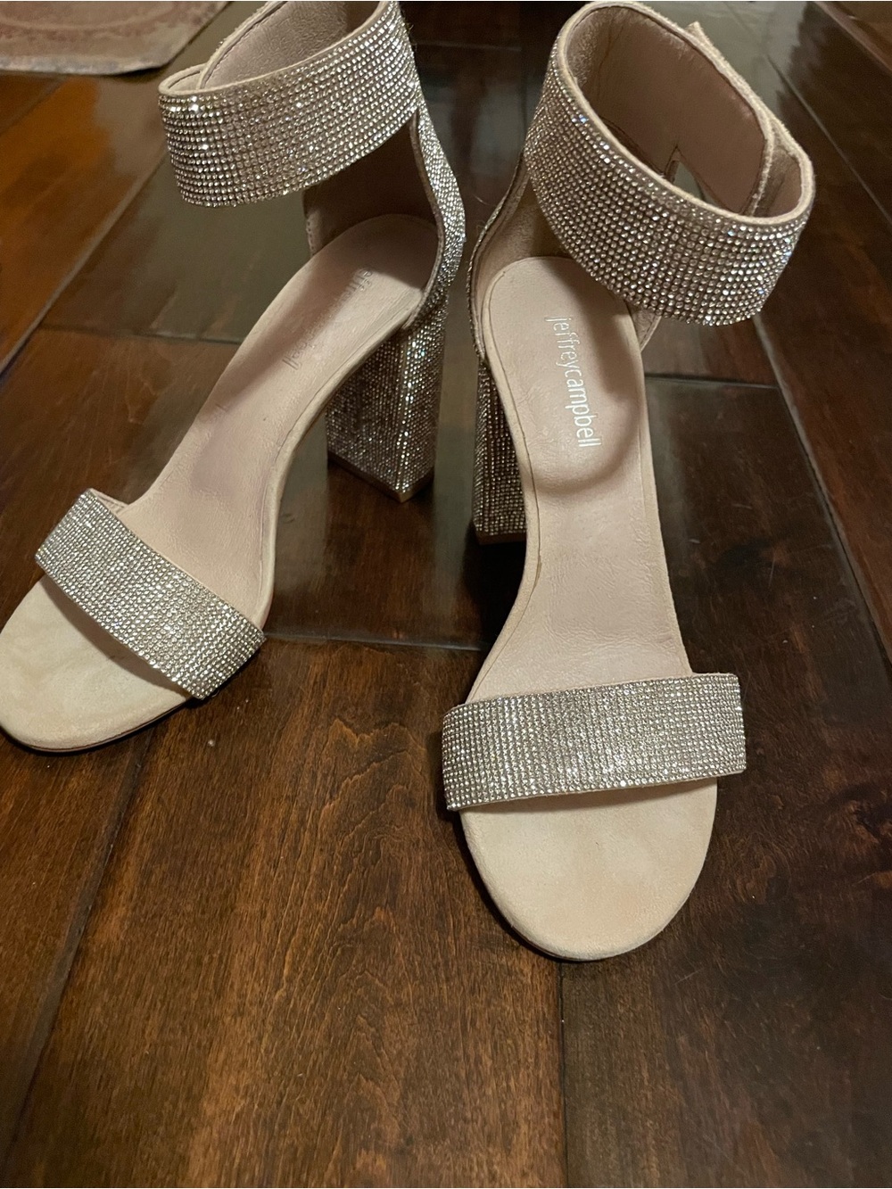 Jeffrey Campbell Sparkling Rhinestone Block Heel Sandals in Silver SZ 7.5